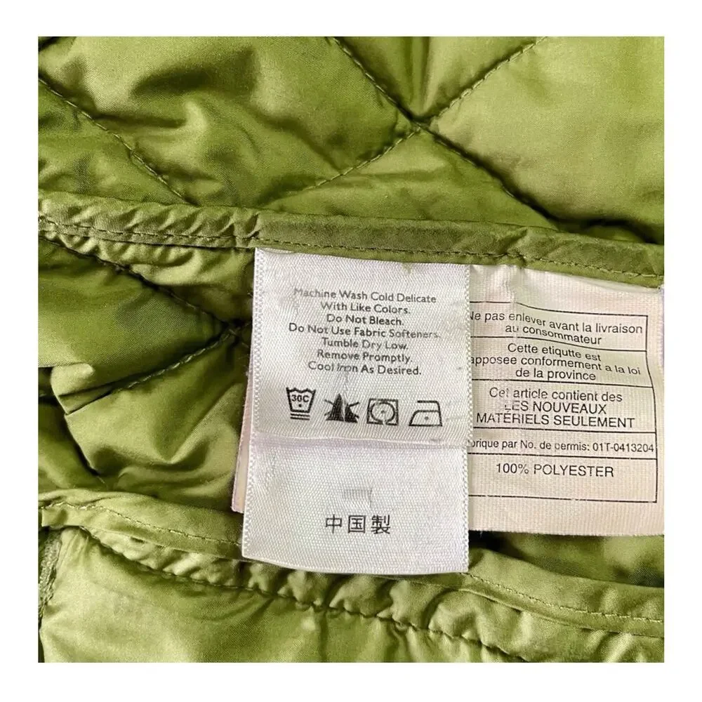 Eddie Bauer Mod Quilt Jacket Womans L Green Puffer Full Zip Buttoned Pockets